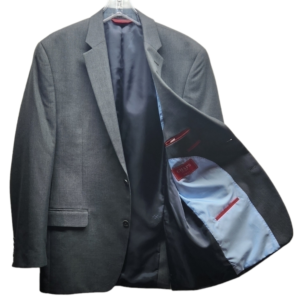 CHAPS Men's 44L Gray Blazer Sport Coat Suit Jacket Modern Polyestrer Blend